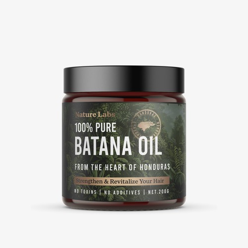 Design a label for an all natural hair care product sourced from Honduras