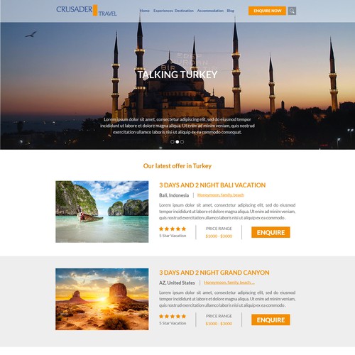 Design 2 web pages for a small travel agent
