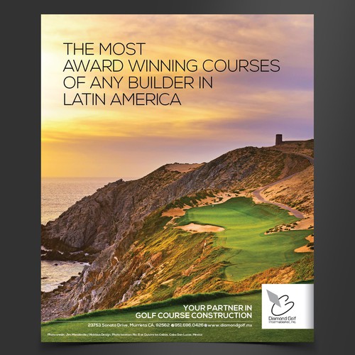 Create a magazine ad for Diamond Golf (golf course construction company)