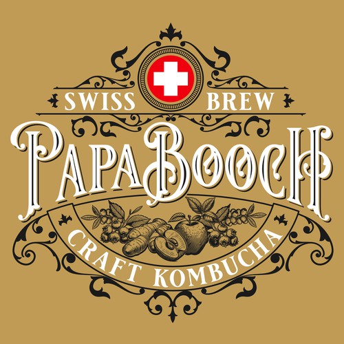 Vintage Rustic Emblem Logo for Papa Booch Craft Kombucha