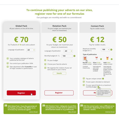 Green-Acres Pricing page re-design