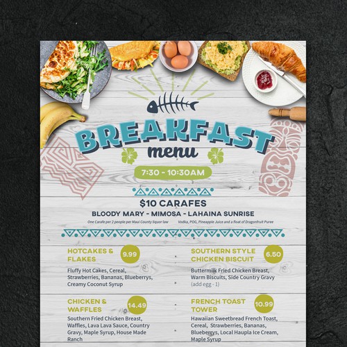 Breakfast menu for Hawaiian Restaurant