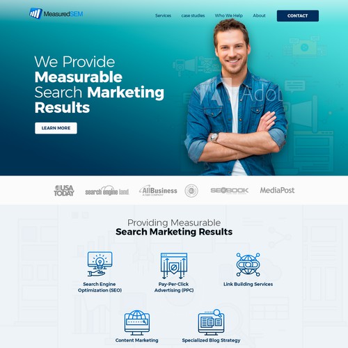 Wordpress theme design for "Measured SEM" thet offers online marketing consulting services to businesses of varying sizes. They help business owners and marketers looking for help with online marketing.