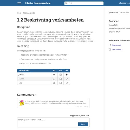 One-page design for clean documentation system