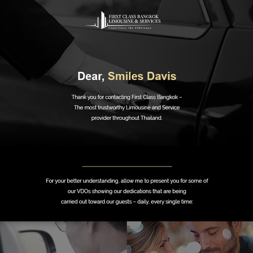 Design Quotation Email for First Class Bangkok's High-End Customers
