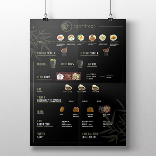 Bamboo sushi shop menu board