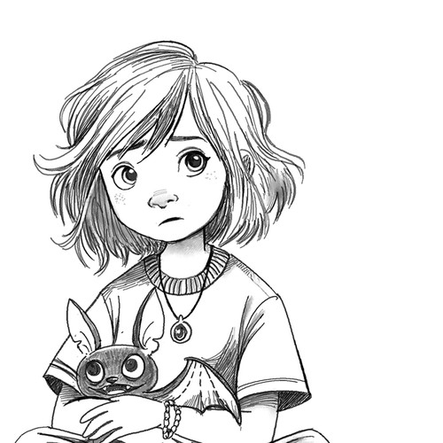 Childrens Book Illustrations Black and white pencil sketch