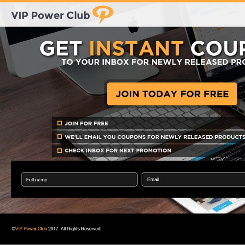 Landing Page design for VIP Power Club