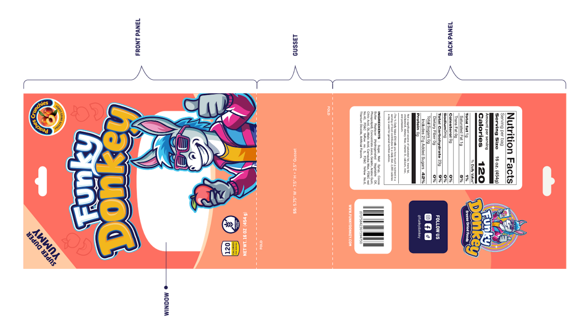 Packaging artwork for Funky Donkey products.