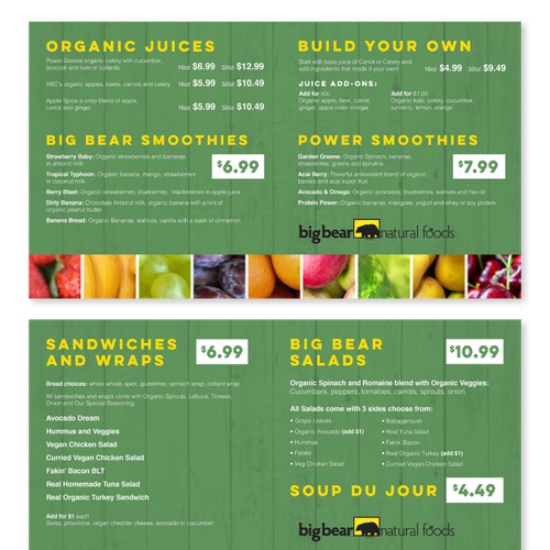 DESIGN A HIP ORGANIC JUICE BAR AND DELI MENU!