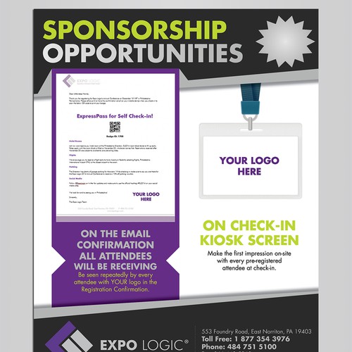 We need a MODERN, CLEAN, FLAT sponsorship flyer designed with 2 important elements.