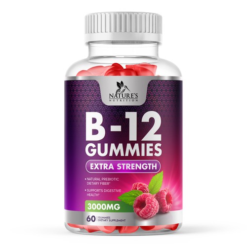 B12 Raspberry Gummies Label Design