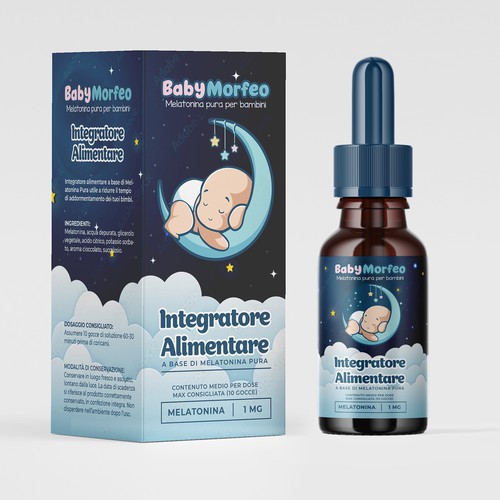 Baby Morfeo -Melatonina per Bambini - Melatonin Supplement for kids Box and label design