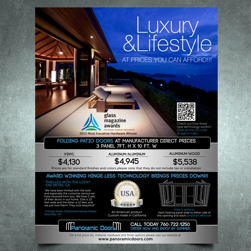 Create a unique magazine ad for a new and innovative award winning folding door!