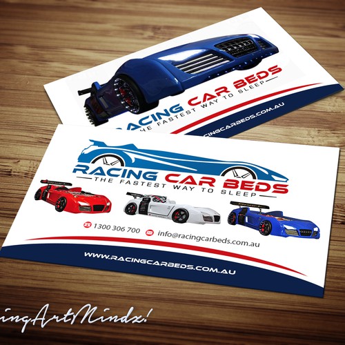 Create a cool business card design for a Racing Car Bed company