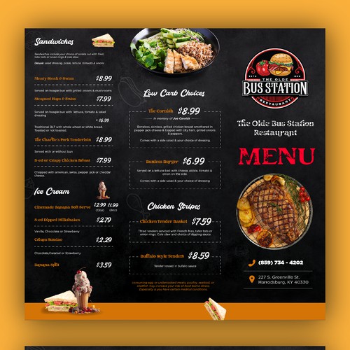 Menu Design for Olde Bus Station Restaurant.