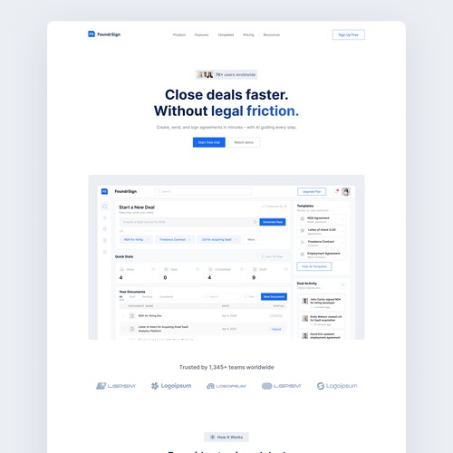 SaaS Landing Page for Contract & Deal Management Platform
