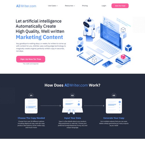 Website Design For Artificial Intelligence Writing Site
