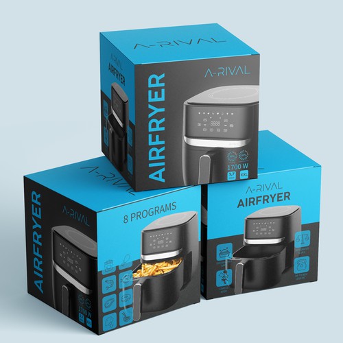 Bold and elegant airfryer packaging design