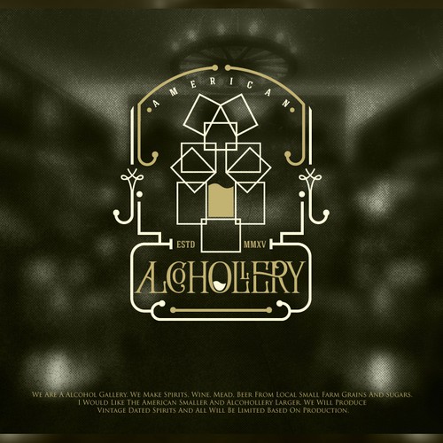 Decorative based vintage/retro logo concept. Alcohollery is a word formation that stems from Alcohol & Gallery