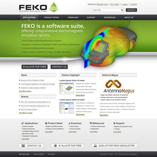 Website for FEKO high-tech engineering software