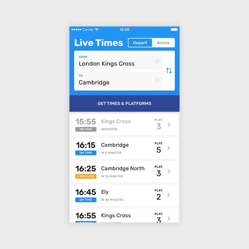 Railboard App Homescreen