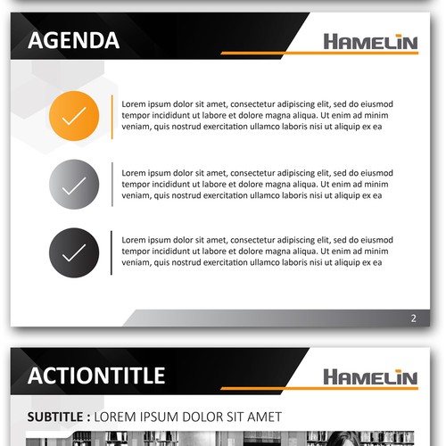 Powerpoint Design for a Corporate Presentation in Orange, Black and Grey