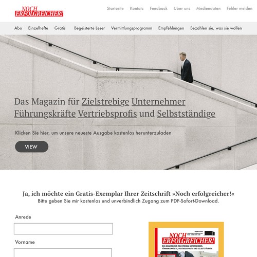 Landing page design for business magazine