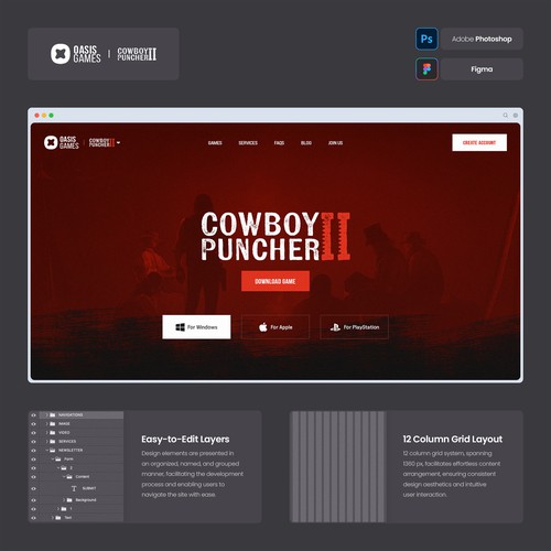 Oasis Game: Cowboy Puncher II Landing Page Design