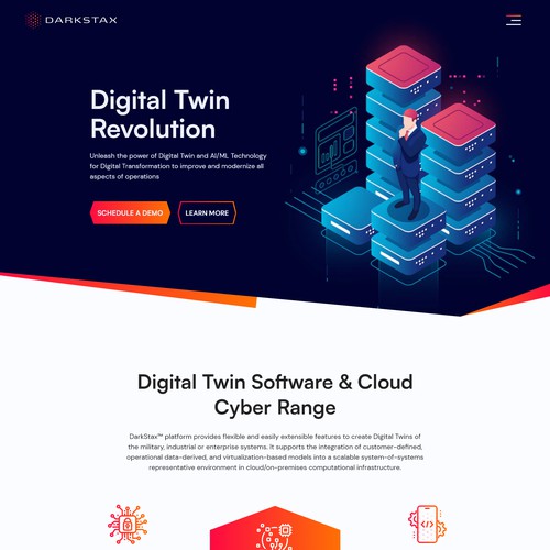 Website design for "DarkStax", a platform provides Digital Twin solutions.