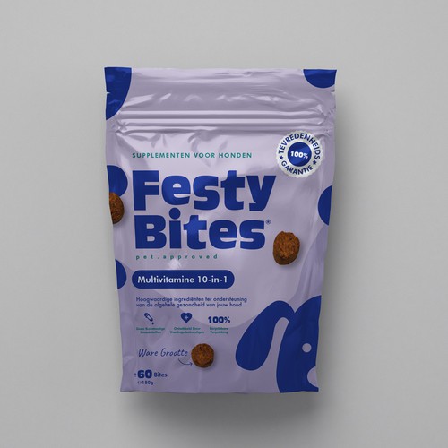 Bold and modern packaging for Festy Bites dog supplements