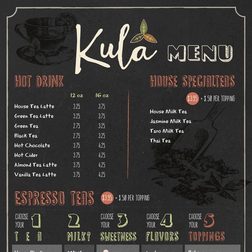 Tea Bar Menu and Logo design