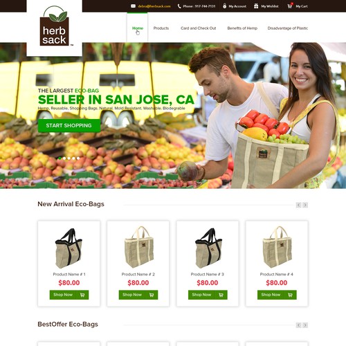 Create an awseome ecommerce site for hersack eco-bags that will appeal to women who buy natural products!