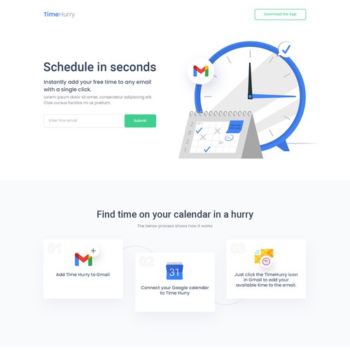 Landing page design for TimeHurry