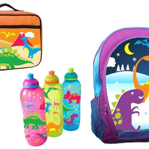 Dinosaur themed design for Schoolbags, Water bottles & lunchboxes