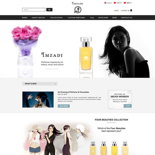 Create Homepage for a new brand of high end artisan perfume for China users