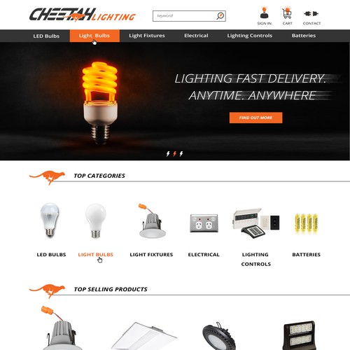 Web design concept for Cheetah Lighting