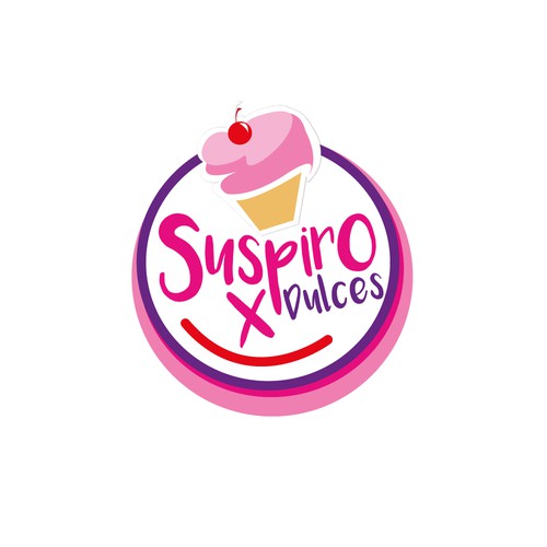 concepto de logo en colores pasteles y rosas. De aspecto dulce porque es un emprendimiento de postres.