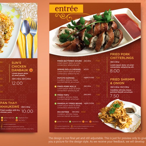 Menu Design for Suns Burmese Kitchen