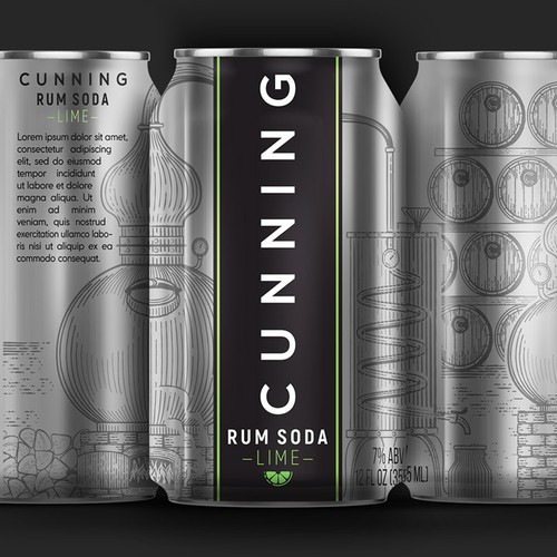 Labeling for a cans of Rum with Soda & Lime.