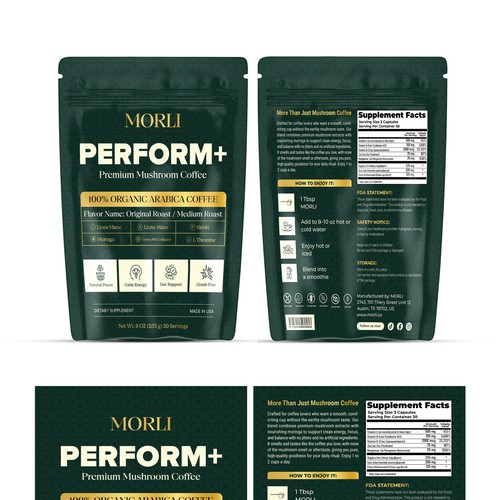 MORLI — PERFORM+ | Premium Mushroom Coffee Packaging Design
