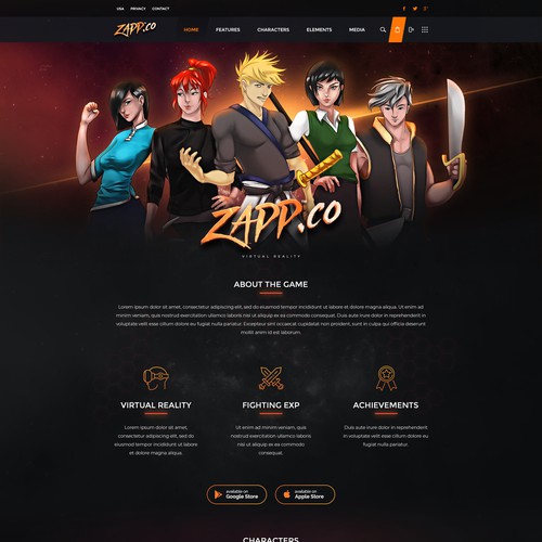 Zapp Extended Virtual Reality Landing Page Design