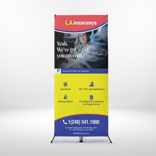  6-foot roll-up sign for tax preparation business