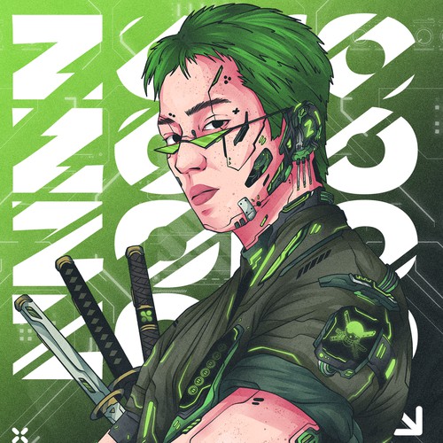 Zoro Fan Art in Cyberpunk Style