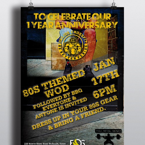 Create a flyer for Helios CrossFit 1 Year Anniversary Community WOD