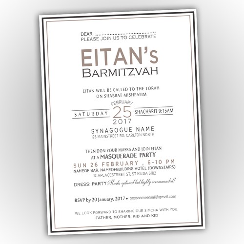 Elegant invitation for Barmitzvah