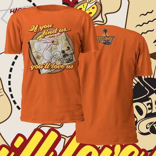 Create a funky t shirt design for an off the beaten path island pizzeria