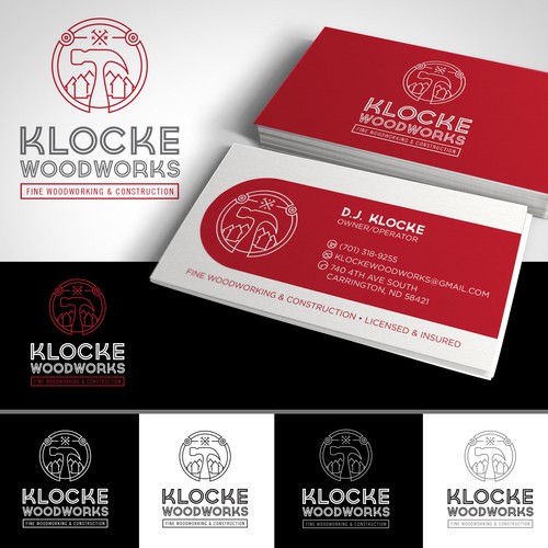 Design a logo and business card for a young and modern general contractor and woodworker