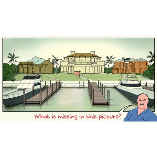 Create a visual portraying an empty dock between two yachts