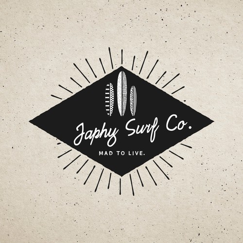 Create a simple, authentic logo for Japhy Surf Co., a 1950's inspired retro surf apparel company